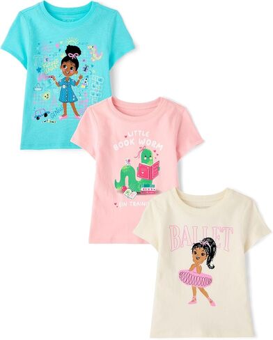 The Children's Place Baby Girls' Nd Toddler Unicorns,Butterflies,Trends Short Sleeve Graphic T-Shirts,3 Pack in Kuwait
