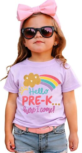GLIGLITTR Pre-K Here I Come Preschool Shirt for Girls First Day of Prek School Tshirt Cute Rainbow Outfits Back to School Tee in Kuwait