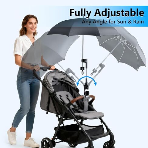 Umbrella Holder for Stroller Chair | 360° Adjustable Clamp Mount - Balck | Fits ≤1.8" Dia Handles, Universal Umbrella Attachment for Golf Cart Wheelchair Beach Chair Camping Chair Outdoor Auto Scooter in Kuwait