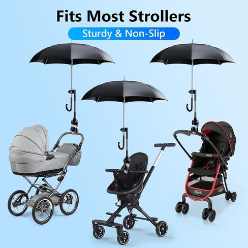 Umbrella Holder for Stroller Chair | 360° Adjustable Clamp Mount - Balck | Fits ≤1.8" Dia Handles, Universal Umbrella Attachment for Golf Cart Wheelchair Beach Chair Camping Chair Outdoor Auto Scooter in Kuwait