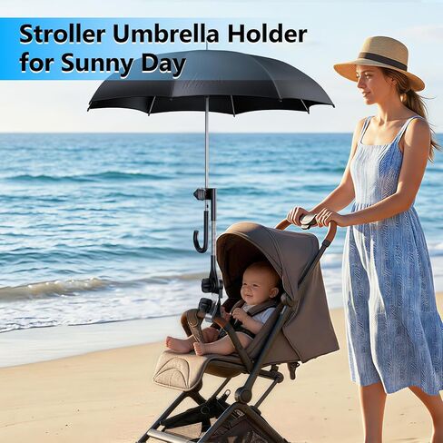Umbrella Holder for Stroller Chair | 360° Adjustable Clamp Mount - Balck | Fits ≤1.8" Dia Handles, Universal Umbrella Attachment for Golf Cart Wheelchair Beach Chair Camping Chair Outdoor Auto Scooter in Kuwait