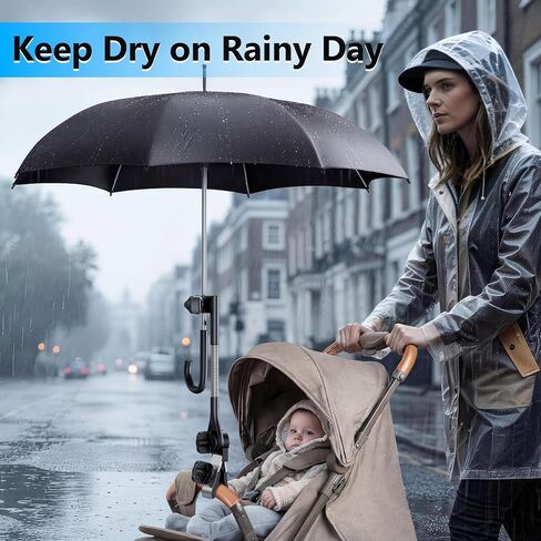 Umbrella Holder for Stroller Chair | 360° Adjustable Clamp Mount - Balck | Fits ≤1.8" Dia Handles, Universal Umbrella Attachment for Golf Cart Wheelchair Beach Chair Camping Chair Outdoor Auto Scooter in Kuwait