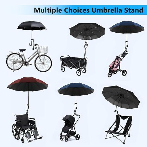 Umbrella Holder for Stroller Chair | 360° Adjustable Clamp Mount - Balck | Fits ≤1.8" Dia Handles, Universal Umbrella Attachment for Golf Cart Wheelchair Beach Chair Camping Chair Outdoor Auto Scooter in Kuwait