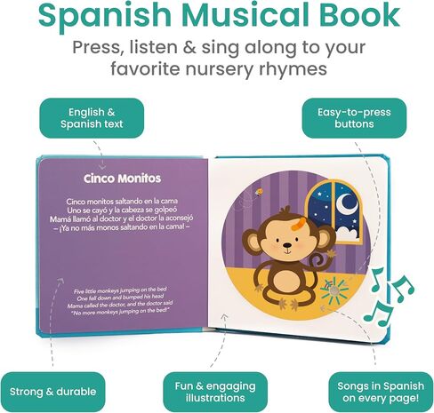 Binibi Estrellita Bilingual Spanish Sound Book for Toddlers 1-3 | Libros en Español para Niños. Spanish lullabies and nursery rhymes, interactive sound buttons, sturdy board book. in Kuwait