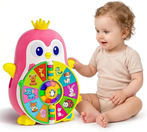 1 Year Old Boy Gifts, Interactive Musical Penguin Toy with Spinning Lights & Sounds,Spanish English Bilingual Talking Learning Toys with 5 Themes & 50 Words, First Birthday Gift for Toddlers 1-3 in Kuwait