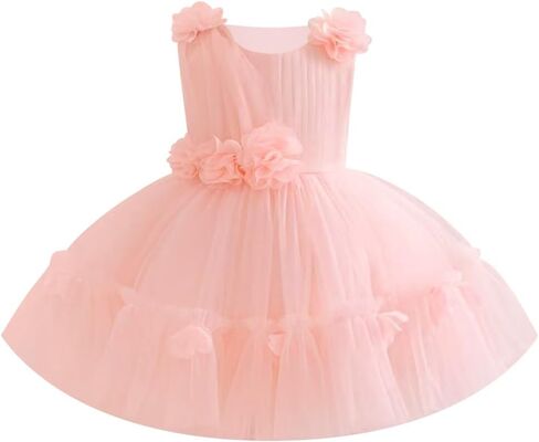 OBEEII Baby Girl Formal Baptism Birthday Party 3D Flower Tutu Dress Toddler Prom Pageant Photoshoot Wedding Flower Girl Dress in Kuwait