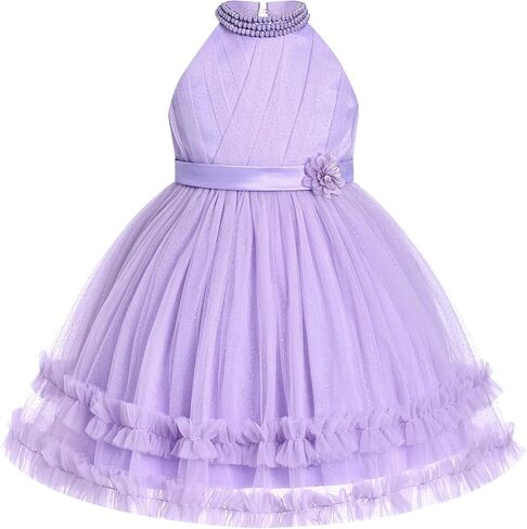 IBTOM CASTLE Toddler Flower Girl Halter Sparkly Glitters Tulle Formal Dress | Sleeveless, Ruffle, Floral, 1st Birthday, Kids Ball Gown, Infant Baby Pageant Dress for Princess Wedding Tea Party Prom in Kuwait