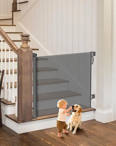 Retractable Baby Gate for Stairs – 34" Height, Expands up to 71" Width, Safety Gate for Infants, Toddlers, Dogs & Pets, Easy Install, Gray Puppy Gate for Indoor & Outdoor Use, Gray in Kuwait
