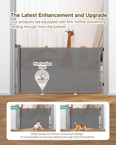 Retractable Baby Gate for Stairs – 34" Height, Expands up to 71" Width, Safety Gate for Infants, Toddlers, Dogs & Pets, Easy Install, Gray Puppy Gate for Indoor & Outdoor Use, Gray in Kuwait