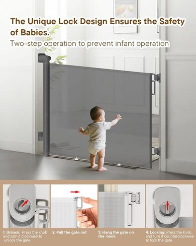 Retractable Baby Gate for Stairs – 34" Height, Expands up to 71" Width, Safety Gate for Infants, Toddlers, Dogs & Pets, Easy Install, Gray Puppy Gate for Indoor & Outdoor Use, Gray in Kuwait