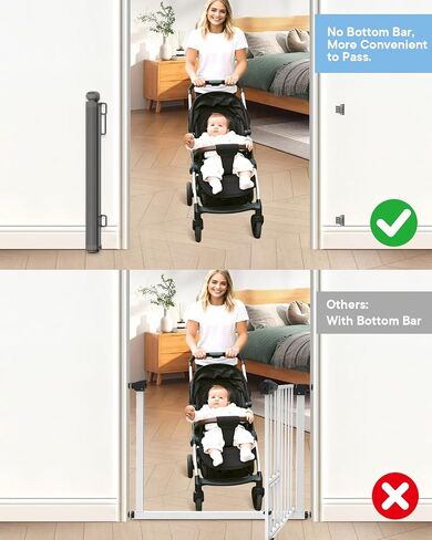 Retractable Baby Gate for Stairs – 34" Height, Expands up to 71" Width, Safety Gate for Infants, Toddlers, Dogs & Pets, Easy Install, Gray Puppy Gate for Indoor & Outdoor Use, Gray in Kuwait