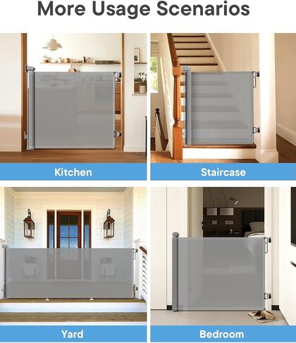 Retractable Baby Gate for Stairs – 34" Height, Expands up to 71" Width, Safety Gate for Infants, Toddlers, Dogs & Pets, Easy Install, Gray Puppy Gate for Indoor & Outdoor Use, Gray in Kuwait
