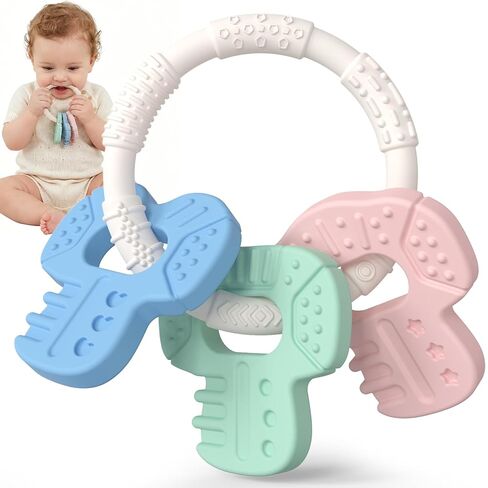Baby Teething Toys Silicone Baby Keys Teether Over 3 Months | Sensory Chew Toys - Baby Teether for Teething Relief - BPA Free Infant Toys Baby Shower Gifts in Kuwait