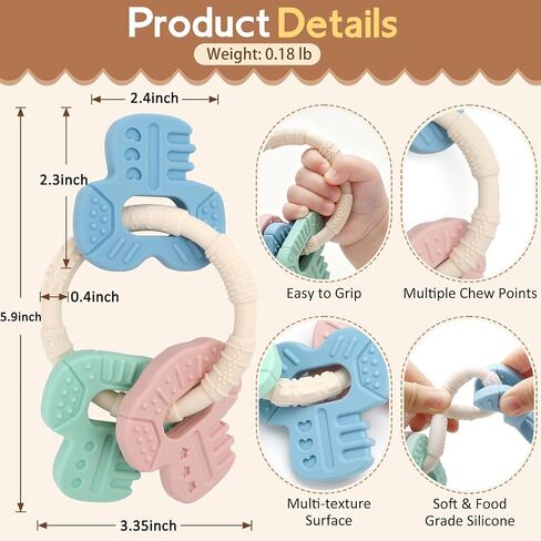 Baby Teething Toys Silicone Baby Keys Teether Over 3 Months | Sensory Chew Toys - Baby Teether for Teething Relief - BPA Free Infant Toys Baby Shower Gifts in Kuwait