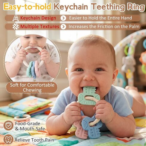 Baby Teething Toys Silicone Baby Keys Teether Over 3 Months | Sensory Chew Toys - Baby Teether for Teething Relief - BPA Free Infant Toys Baby Shower Gifts in Kuwait