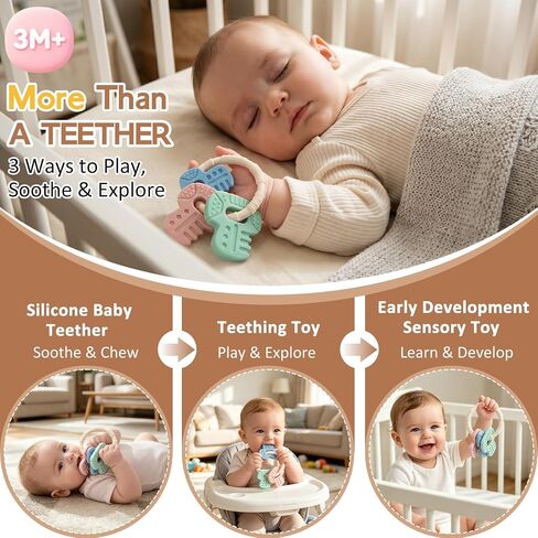 Baby Teething Toys Silicone Baby Keys Teether Over 3 Months | Sensory Chew Toys - Baby Teether for Teething Relief - BPA Free Infant Toys Baby Shower Gifts in Kuwait