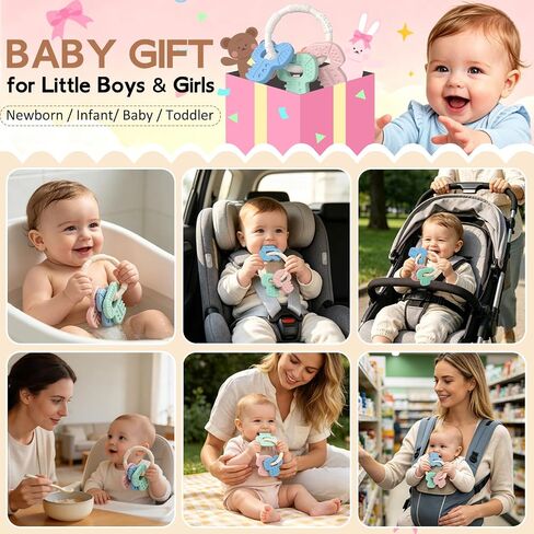 Baby Teething Toys Silicone Baby Keys Teether Over 3 Months | Sensory Chew Toys - Baby Teether for Teething Relief - BPA Free Infant Toys Baby Shower Gifts in Kuwait