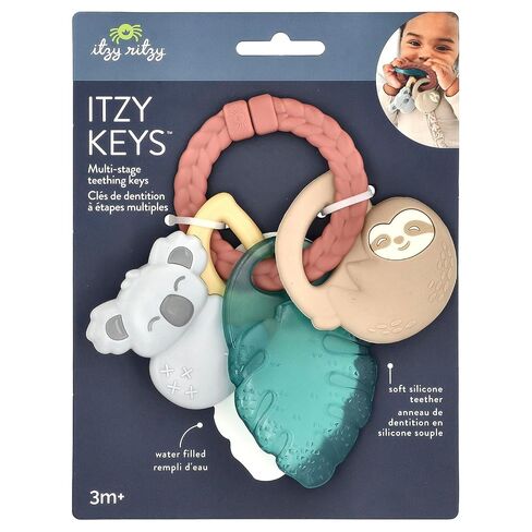 Itzy Ritzy Teething Keys Baby Teether Toy - Features a Braided Texture Ring & Keys, Includes a Water-Filled Leaf-Shaped Teether & Silicone Sloth & Koala Teething Toys, Ideal for Ages 3 Months & Up in Kuwait