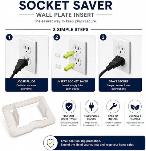 10 Pack Outlet Tightener Inserts for Loose Electrical Outlets, 2 Prong Plastic Plug Stabilizers, Socket Grip Enhancers for Worn Wall Receptacles, Improves Plug Retention, Secure Power Connection. in Kuwait