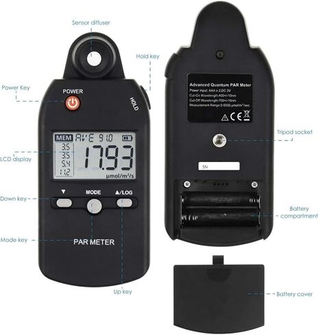 UV Meter, PAR Meter Illuminance Meter PPFD Sensor Full-Spectrum Record Function Indoor Outdoor Plant Light Meter in Kuwait