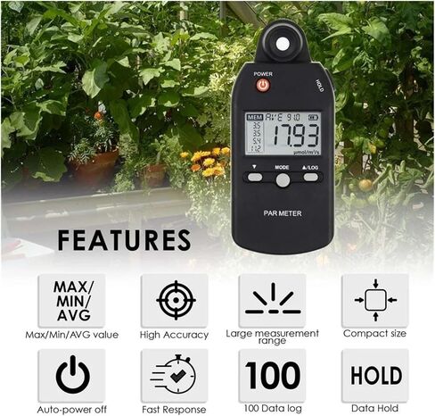 UV Meter, PAR Meter Illuminance Meter PPFD Sensor Full-Spectrum Record Function Indoor Outdoor Plant Light Meter in Kuwait