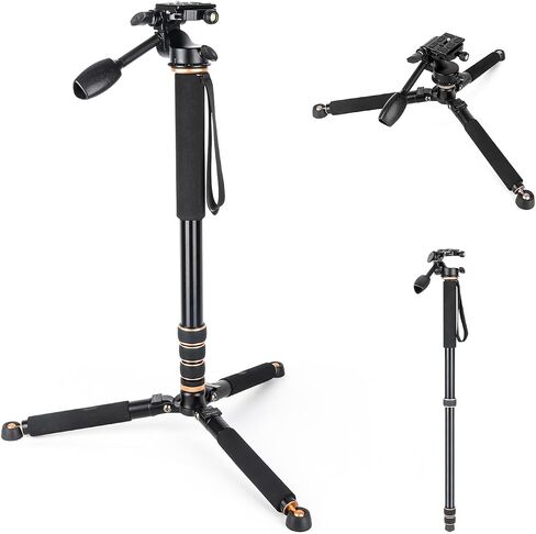 Koolehaoda 71.6" Camera Monopod with 3-Way Pan Tilt Head & Removable Base | Aluminum Portable Travel Monopod with Storage Bag for DSLR, Camcorder, Vlog & Sports Shooting in Kuwait