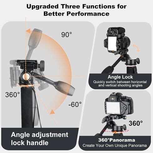 Koolehaoda 71.6" Camera Monopod with 3-Way Pan Tilt Head & Removable Base | Aluminum Portable Travel Monopod with Storage Bag for DSLR, Camcorder, Vlog & Sports Shooting in Kuwait