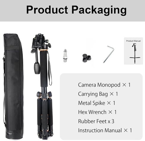 Koolehaoda 71.6" Camera Monopod with 3-Way Pan Tilt Head & Removable Base | Aluminum Portable Travel Monopod with Storage Bag for DSLR, Camcorder, Vlog & Sports Shooting in Kuwait