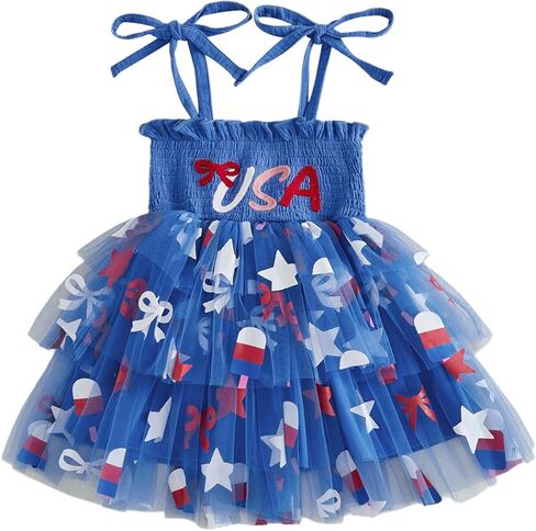 Twopumpkin 4th of July Toddler Little Girl Outfit Fourth of July Red White and Blue Dress American Flag Kids Girls Dresses in Kuwait