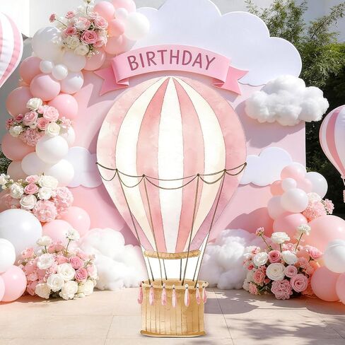2.9 ft x 4.9 ft Hot Air Balloon Baby Shower Decorations, Large Light Brown Hot Air Shaped Cardboard Cutout, Life-Size Standup Photo Booth Props for Birthday Party Celebration Backdrops Decor in Kuwait