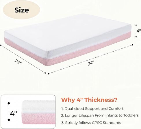 Mini Crib Mattress, 2-Stage Firmness 38x24x4 Inch for Mini & Portable Cribs | Breathable Dual-Sided Firm Support for Infants, Gel Memory Foam Soft for Toddlers, Non-Toxic, with Machine-Washable Cover in Kuwait