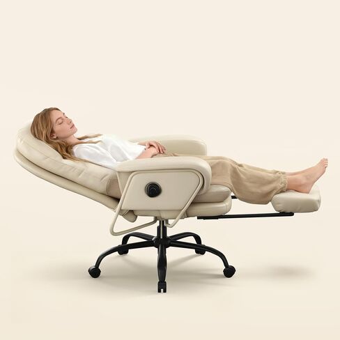 FLEXISPOT 2-in-1 Chaise Lounge Chair Indoor with Wheels Footrest 90-165° Reclining Lumbar Support, Home Office Chairs for Living Room Bedroom Study Relaxing Working, PU Leather, Black, HC4 in Kuwait