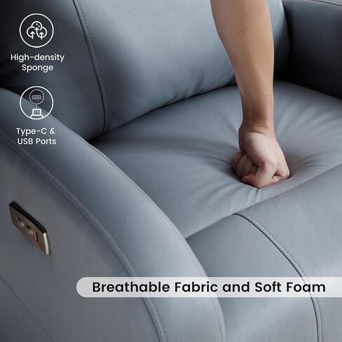 Power Swivel Rocker Recliner, Faux Leather Rocking Recliner Chair with USB Port, Swivel Glider Reclining Chair Nursery Recliners for Living Room, Blue in Kuwait