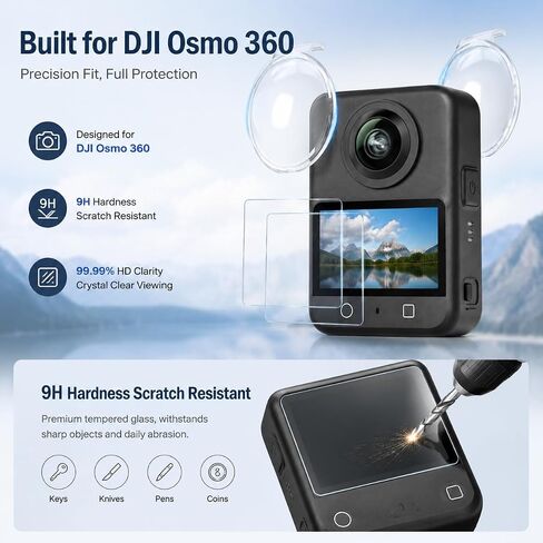Screen Protector and Lens Guards for DJI OSMO 360 PC Lens Protector Cover | Clear 9H dji osmo 360 lens protector. Anti-smudge, smooth touch response, includes 2-pack lens and screen guards in Kuwait