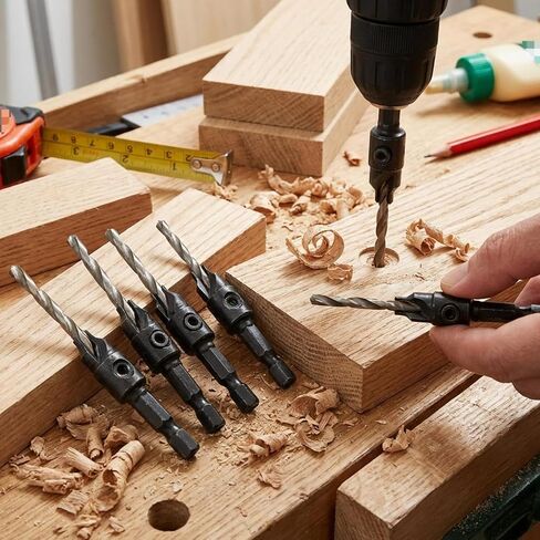 5Pcs/Set Hex Shank Countersink Drill Bit Set for Wood Quick Change Twist Drill Bit Woodworking Drilling Hole Tool with L Wrench in Kuwait
