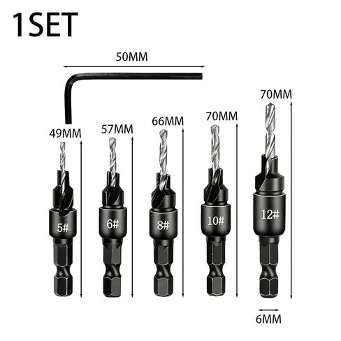 5Pcs/Set Hex Shank Countersink Drill Bit Set for Wood Quick Change Twist Drill Bit Woodworking Drilling Hole Tool with L Wrench in Kuwait