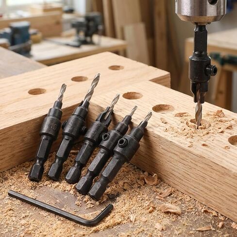 5Pcs/Set Hex Shank Countersink Drill Bit Set for Wood Quick Change Twist Drill Bit Woodworking Drilling Hole Tool with L Wrench in Kuwait