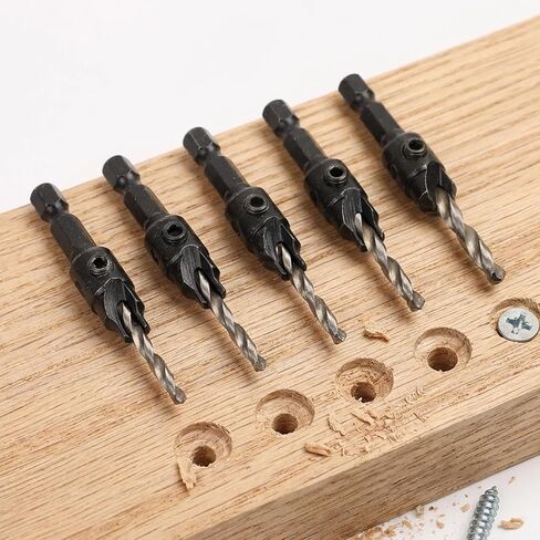5Pcs/Set Hex Shank Countersink Drill Bit Set for Wood Quick Change Twist Drill Bit Woodworking Drilling Hole Tool with L Wrench in Kuwait