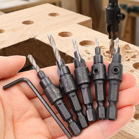 5Pcs/Set Hex Shank Countersink Drill Bit Set for Wood Quick Change Twist Drill Bit Woodworking Drilling Hole Tool with L Wrench in Kuwait