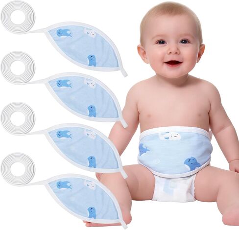 4Pcs Newborn Belly Button Wrap, Adjustable Baby Umbilical Cord Belly Band, Soft Cotton Navel Belt for Umbilical Cord Care, Cartoon Tummy Wrap for 0-12 Months Newborn Infant in Kuwait