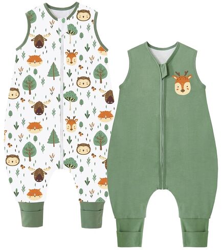Chilsuessy Toddler Sleep Sack with Feet 2-3 T, 1.0 TOG Cotton Baby Wearable Blanket with Legs, Sleep Bag Walker with 2-Way Zipper, Green + Giraffe in Kuwait