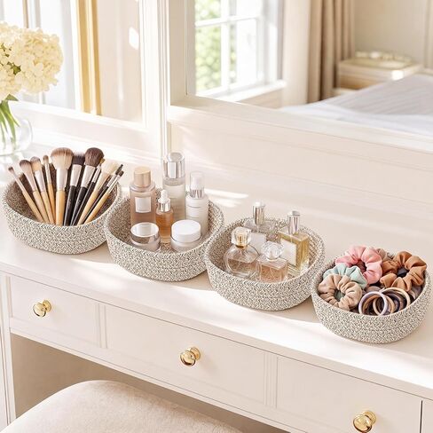 10 Pcs Small Woven Baskets Set Cute Tiny Natural Cotton Rope Storage Mini Basket 5.91" x 5.91" x 2.56" Linen Color Bins Decorative Organizer for Nursery Shelves Bathroom Closet Home Decor in Kuwait