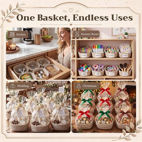10 Pcs Small Woven Baskets Set Cute Tiny Natural Cotton Rope Storage Mini Basket 5.91" x 5.91" x 2.56" Linen Color Bins Decorative Organizer for Nursery Shelves Bathroom Closet Home Decor in Kuwait