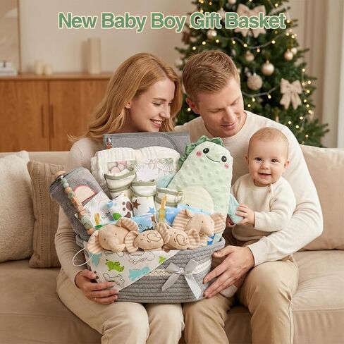 Baby Boy Gifts,Baby Shower Gifts for Boys，Newborn Essentials Must Haves,Large Baby Boy Gift Basket Set Essential Stuff,Gender Reveal Gifts for New Parents in Kuwait