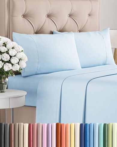 Twin 4 Piece Sheet Set - Comfy Breathable & Cooling - Ultra-Soft Hotel Luxury Bedding Set with 8-16 Inch Deep Pockets - 1 Flat & 1 Fitted Sheet & 2 Pillowcases - Wrinkle Free & Easy Care - Baby Blue in Kuwait