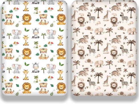 4 Pack Safari Jungle Animals Baby Sheets Neutral Unisex Fitted Lion Nursery Baby Sheet Set Toddler Mattress Sheets for Boys or Girls (Changing Pad Covers) in Kuwait