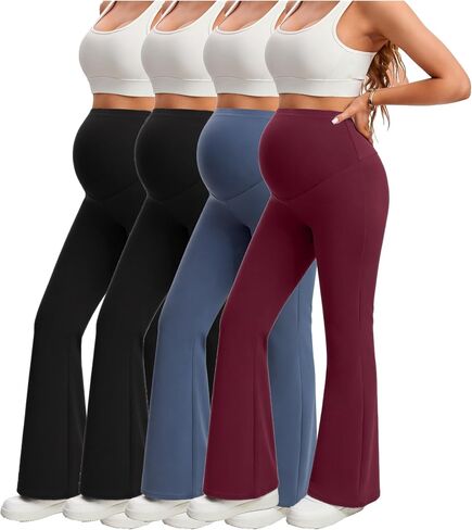 Maternity Pants Over the Belly Yoga Dress Work Active Wear for Workout Pregnancy Flare Leg Trousers in Kuwait