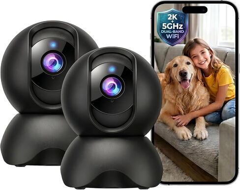 2K 5G Indoor Security Camera, No Subscription AI Baby Monitor with Phone App & Crying Detection, 360° Pan-Tilt WiFi Pet Camera, 2-Way Audio, Auto-Tracking, 24/7 SD Storage (2-Pack) in Kuwait
