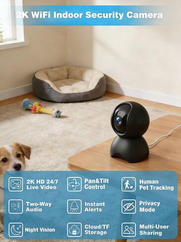 2K 5G Indoor Security Camera, No Subscription AI Baby Monitor with Phone App & Crying Detection, 360° Pan-Tilt WiFi Pet Camera, 2-Way Audio, Auto-Tracking, 24/7 SD Storage (2-Pack) in Kuwait