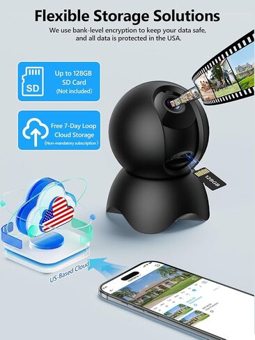 2K 5G Indoor Security Camera, No Subscription AI Baby Monitor with Phone App & Crying Detection, 360° Pan-Tilt WiFi Pet Camera, 2-Way Audio, Auto-Tracking, 24/7 SD Storage (2-Pack) in Kuwait